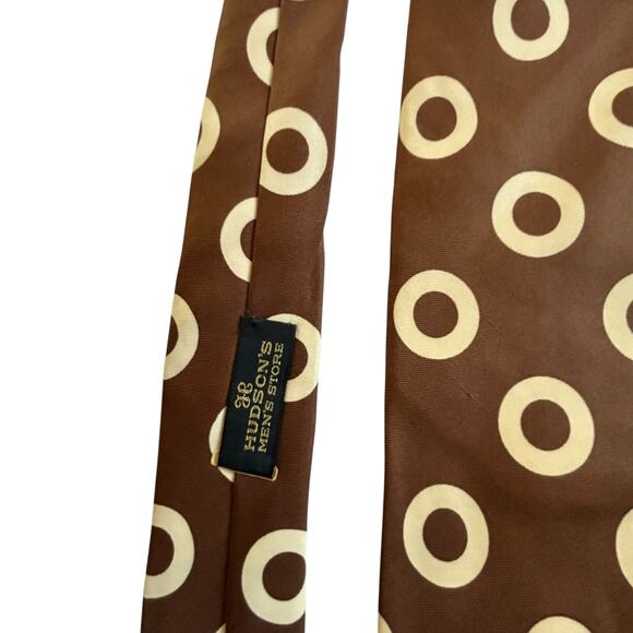 Vintage Mod Silk Tie Lanvin Paris Brown Beige Geometric Retro - Picture 3 of 3